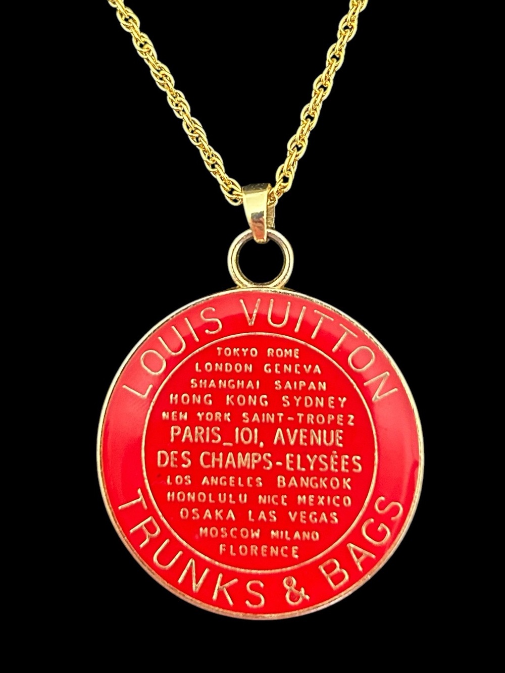 Authentic Louis Vuitton Red Trunks & Bags Charm Necklace